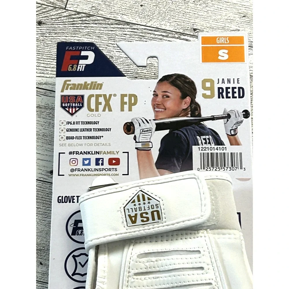 NWT Franklin CFX FP White & Gold Fastpitch Batting Gloves Janie Reed Girls SMALL - Picture 3 of 5